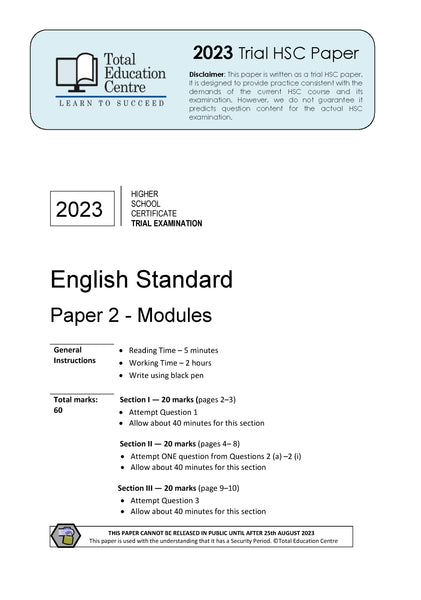 2023 Trial HSC English Standard Modules Paper 2