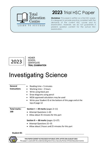 2023 Investigating Science HSC Trial