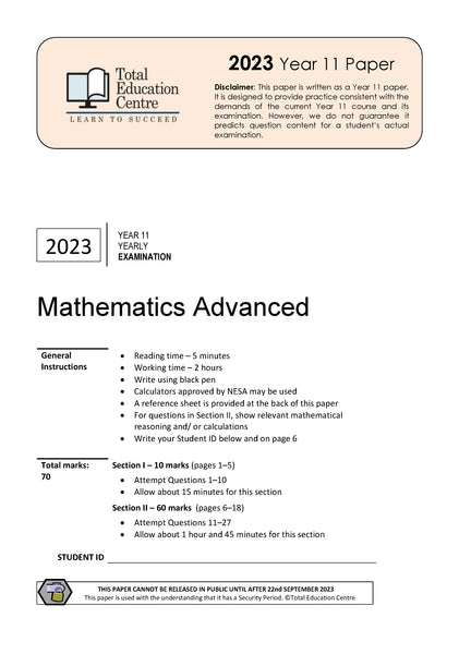 2023 Maths Advanced Yr 11
