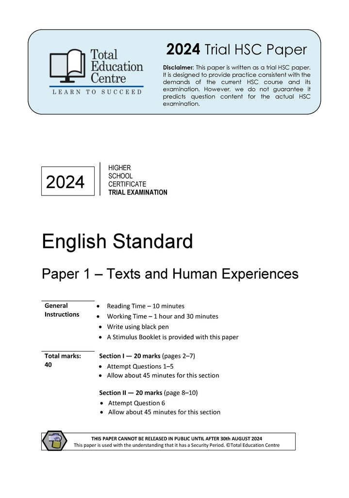 2024 Trial HSC English Standard Paper 1 Total Education Centre 2024 trial hsc english standard paper 1 total education centre