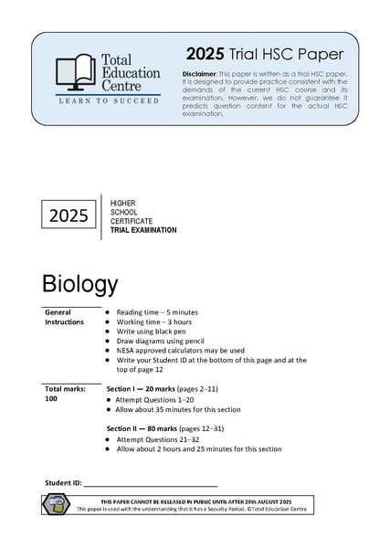 2025 Trial HSC Biology paper