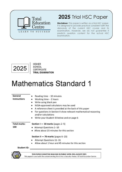 2025 Maths Standard 1 HSC Trial
