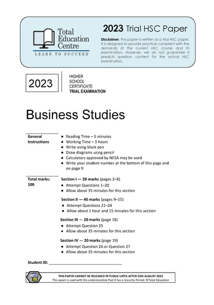 2023 Trial HSC Business Studies