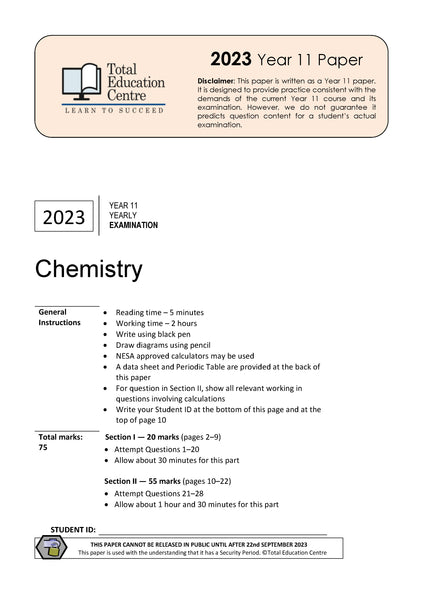 2023 Chemistry Year 11
