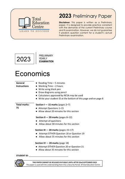2023 Preliminary (Yr 11) Economics
