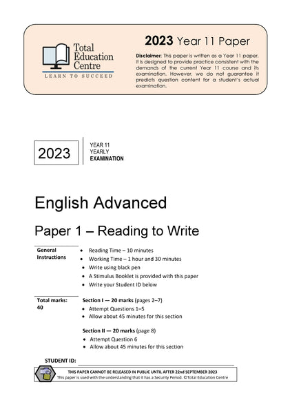 2023 English Advanced Year 11 - Paper 1