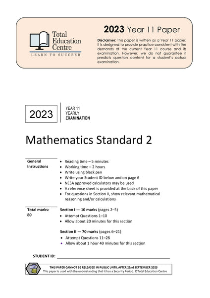 2023 Maths Standard 2 Yr 11