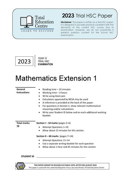 2023 Trial HSC Ext 1 Mathematics