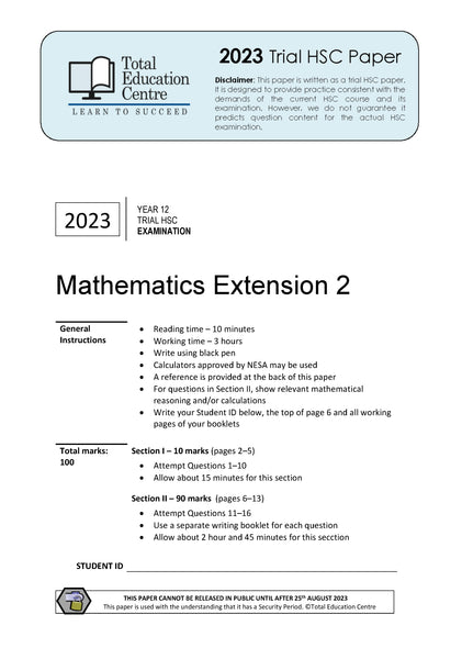 2023 Trial HSC Ext 2 Mathematics