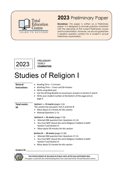 2023 Preliminary (Yr 11) Studies of Religion I