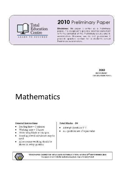 2010 Preliminary Mathematics (Yr 11)