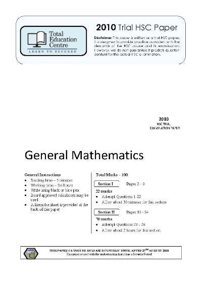 2010 Trial HSC General Mathematics