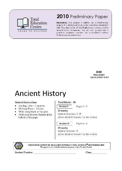 2010 Trial Prelim (Yr 11) Ancient History