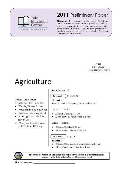 2011 Preliminary Agriculture (Yr 11)