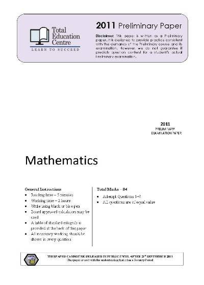 2011 Preliminary Mathematics (Yr 11)