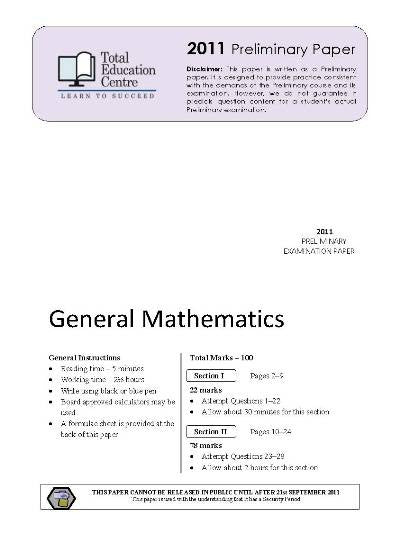 2011 Preliminary General Mathematics (Yr 11)