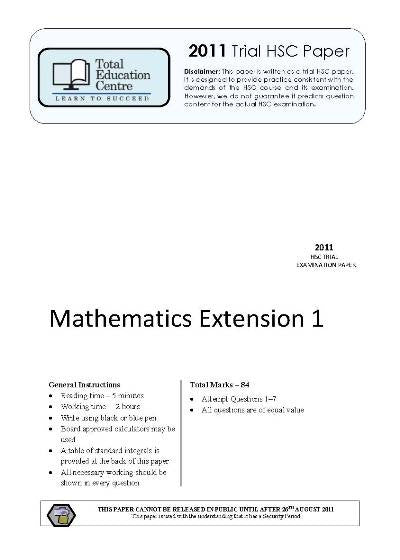 2011 Trial HSC Ext 1 Mathematics