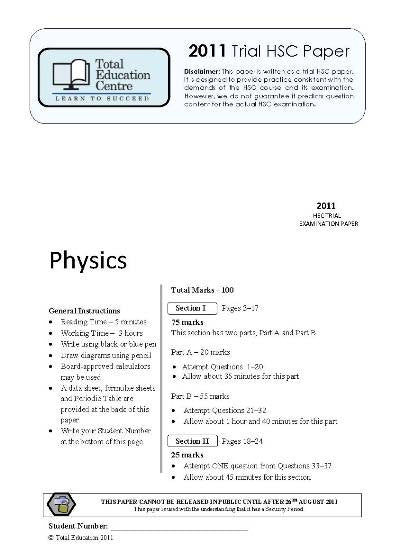 2011 Trial HSC Physics paper