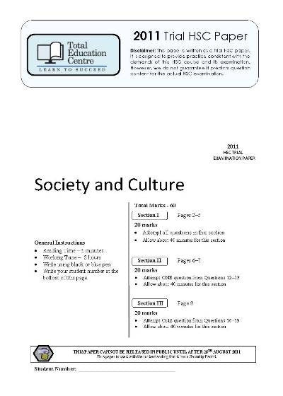 2011 Trial HSC Society and Culture