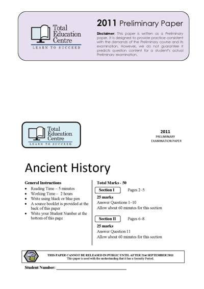 2011 Trial Prelim (Yr 11) Ancient History