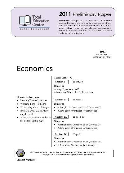 2011 Trial Prelim (Yr 11) Economics