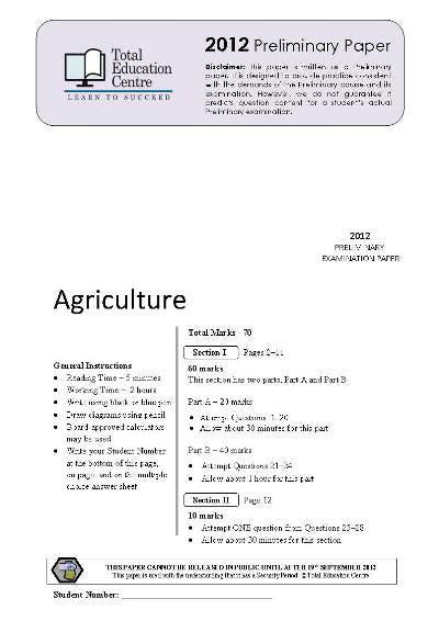 2012 Preliminary Agriculture (Yr 11)