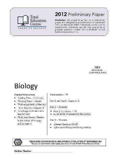 2012 Preliminary Biology (Yr 11)