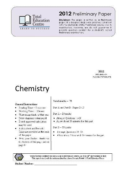 2012 Preliminary Chemistry (Yr 11)