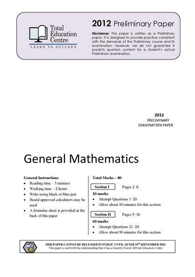 2012 Preliminary General Mathematics (Yr 11)