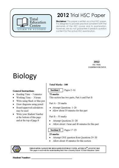 2012 Trial HSC Biology paper