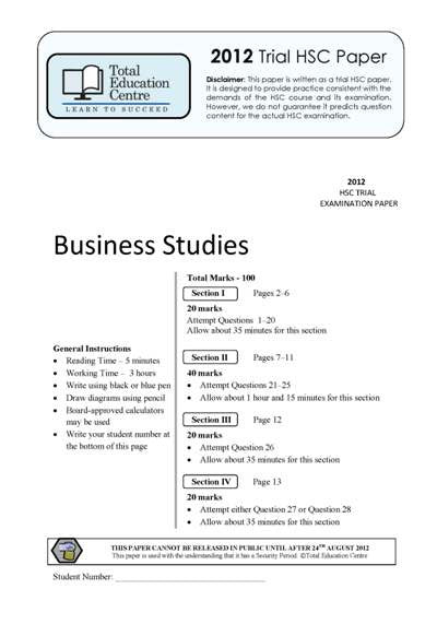 2012 Trial HSC Business Studies | Total Education Centre