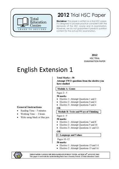2012 Trial HSC English Extension 1