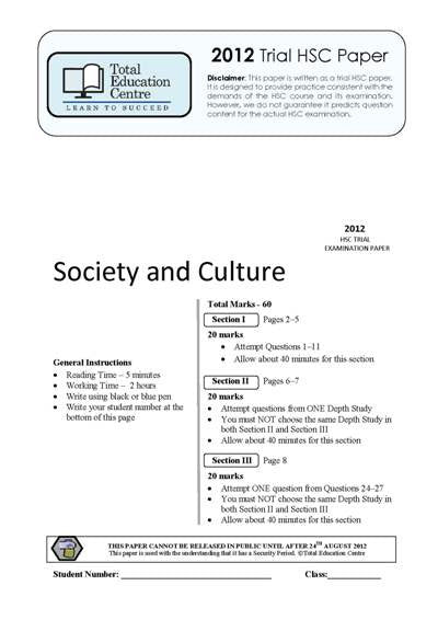 2012 Trial HSC Society and Culture