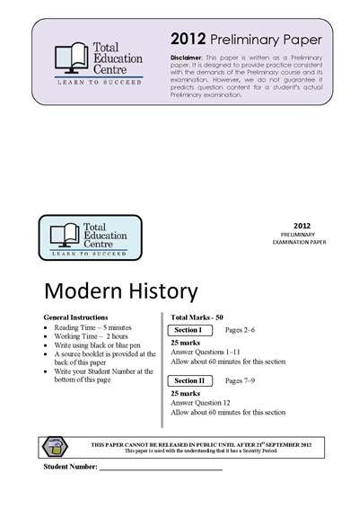 2012 Trial Prelim (Yr 11) Modern History