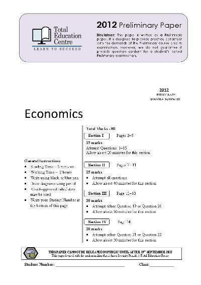 2012 Trial Prelim (Yr 11) Economics