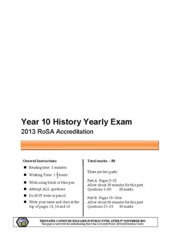 2013 Yr 10 RoSA History Examination