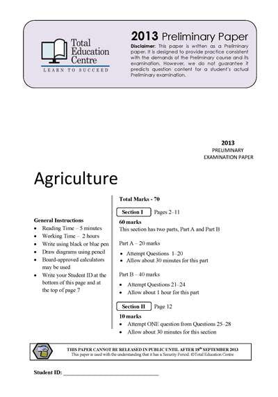 2013 Preliminary Agriculture (Yr 11)