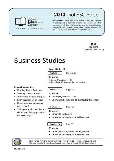 2013 Trial HSC Business Studies