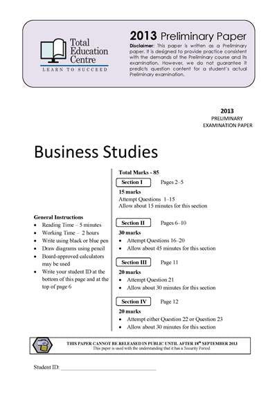 2013 Trial Prelim (Yr 11) Business Studies