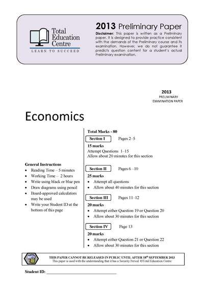 2013 Trial Prelim (Yr 11) Economics