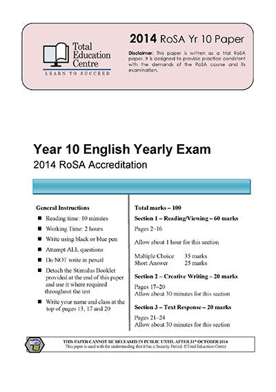 2014 Year 10 RoSA English Examination