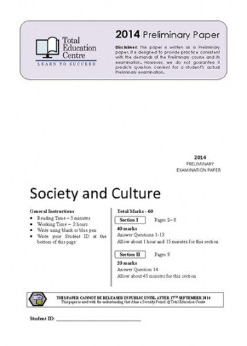 2014 Trial Prelim (Yr 11) Society and Culture