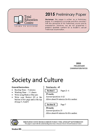 2015 Trial Prelim (Yr 11) Society and Culture