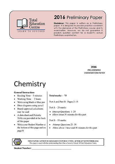 2016 Preliminary Chemistry (Yr 11)
