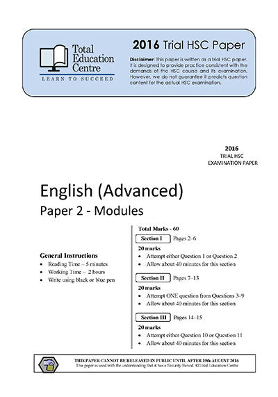 2016 Trial HSC English Advanced Modules Paper 2