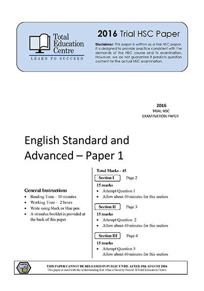 2016 Trial HSC English Adv Stand Paper 1 - Discovery