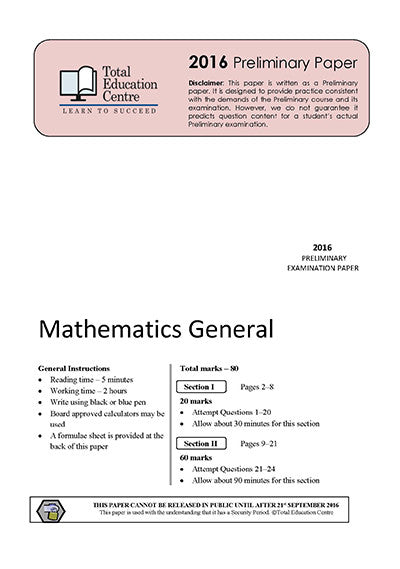 2016 Preliminary General Mathematics (Yr 11)
