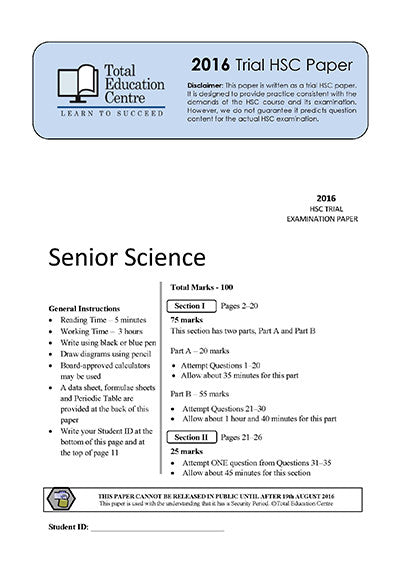 2016 Trial HSC Senior Science paper