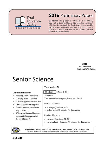 2016 Preliminary Senior Science (Yr 11)