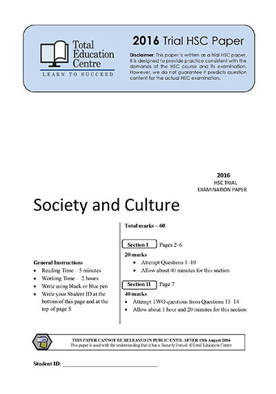 2016 Trial HSC Society and Culture